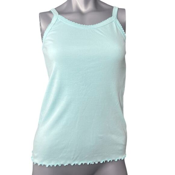 Tank Top Ruffle Bottom Women’s Thin Strap Small Square Neck Light Blue Y2K Teal - Picture 1 of 4